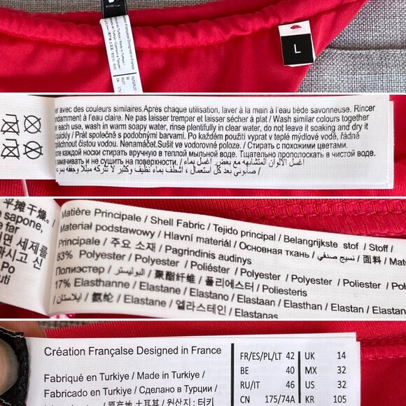 Etam Red High-Cut Bikini Swim Bottoms sz L Adjustable for Custom Coverage - Picture 7 of 10